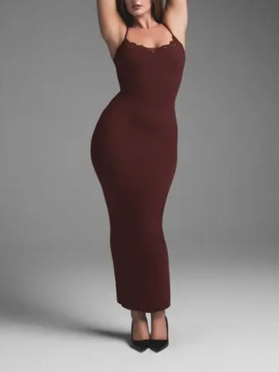 SKIMS Dresses & Skirts - SKIMS Oxblood Fits Everybody Lace Long Dress NWT 2X